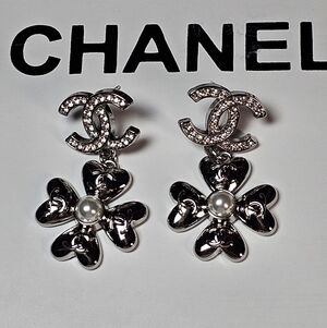 CHANEL Silver and White Earrings